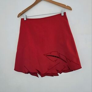 Cop Copine Orlik Jupe Crimson Scallop Cut Out Edge High Waisted Mini Skirt